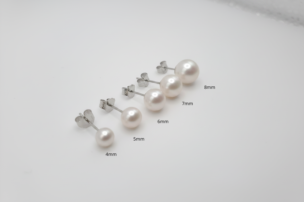 Boucle d'oreilles en Argent avec perle d'eau douce de différente taille 4mm à 8mm