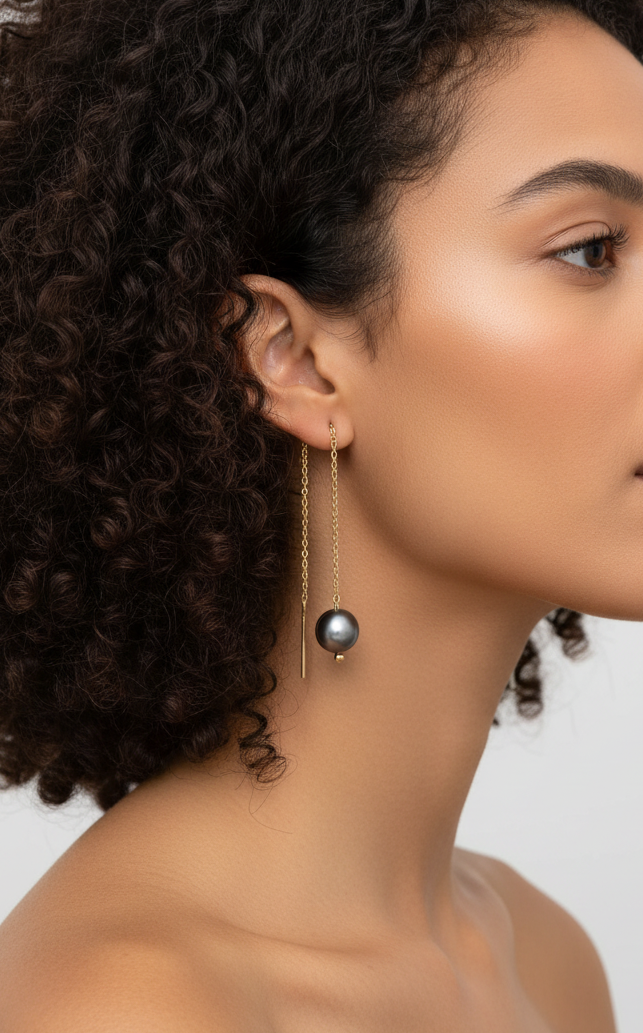 Silver earrings with 2 round Tahitian pearls, grade C (A+)