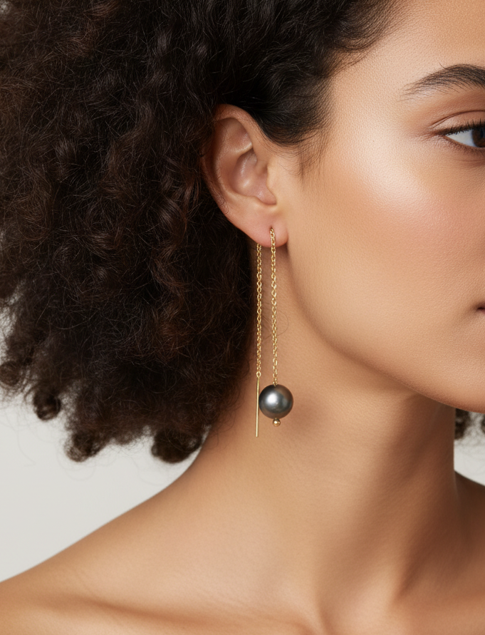 Silver earrings with 2 round Tahitian pearls, grade C (A+)