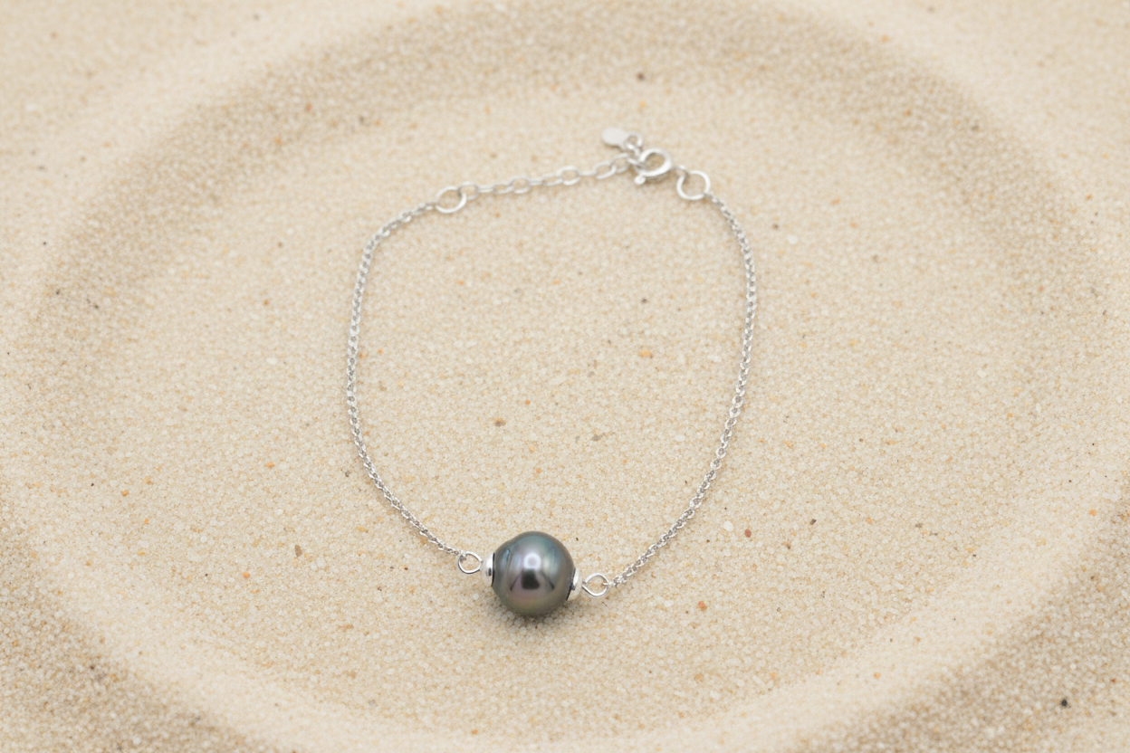 Bracelet en argent avec perle de culture polynésienne