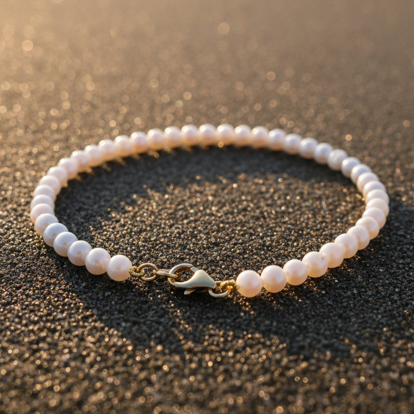 Bracelet perle d'eau douce 4mm avec fermoir en OR
