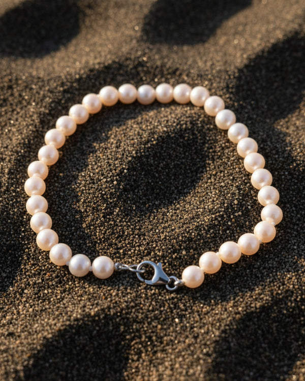 Bracelet perle d'eau douce 5mm avec fermoir en ARGENT