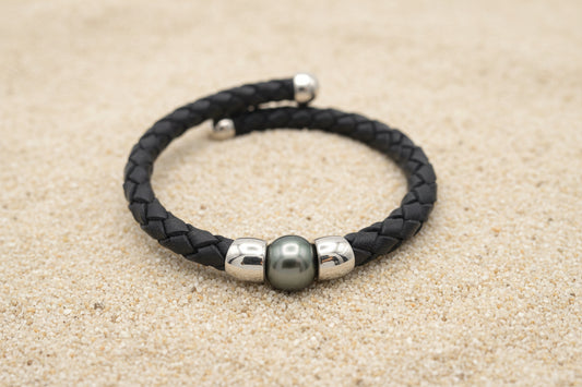 Bracelet cuir tressé avec perle de Tahiti – MOANA