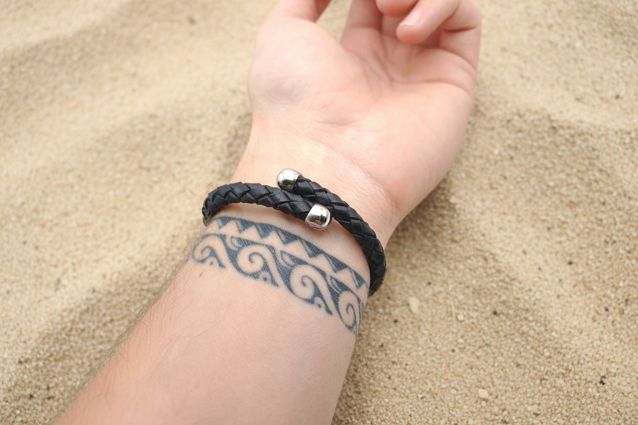 Bracelet cuir tressé avec perle de Tahiti – MOANA