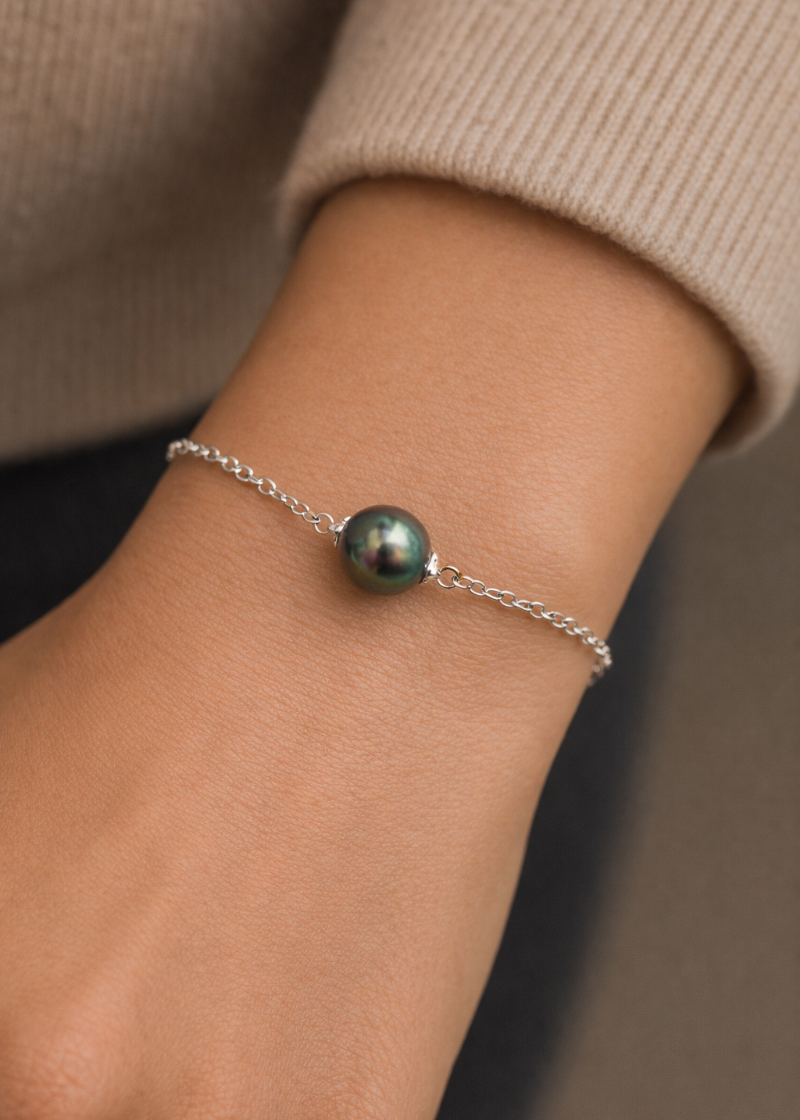 Bracelet en Argent et 1 Perle de Tahiti Cerclées TAKOIA PERLES