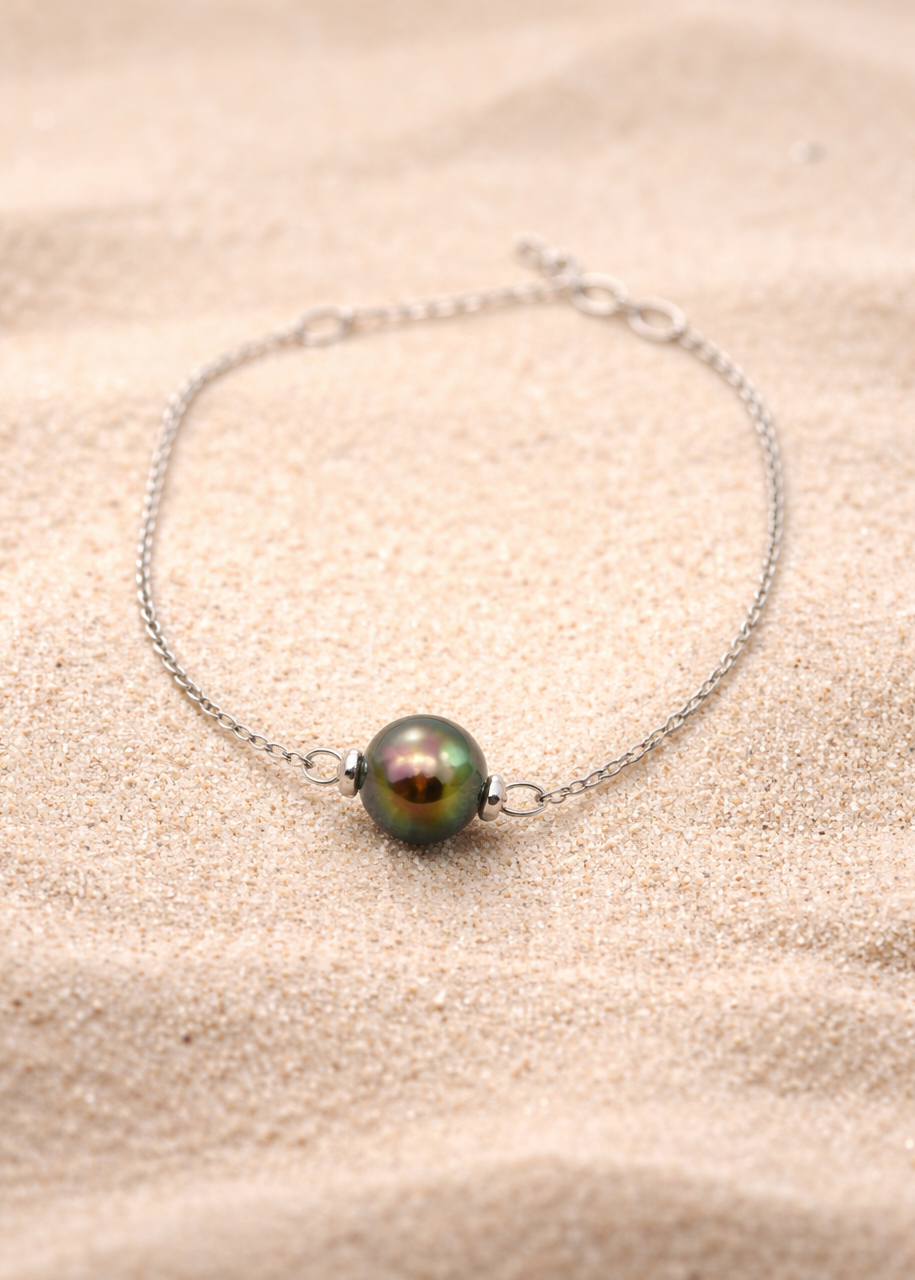 Bracelet en Argent et 1 Perle de Tahiti Cerclées TAKOIA PERLES