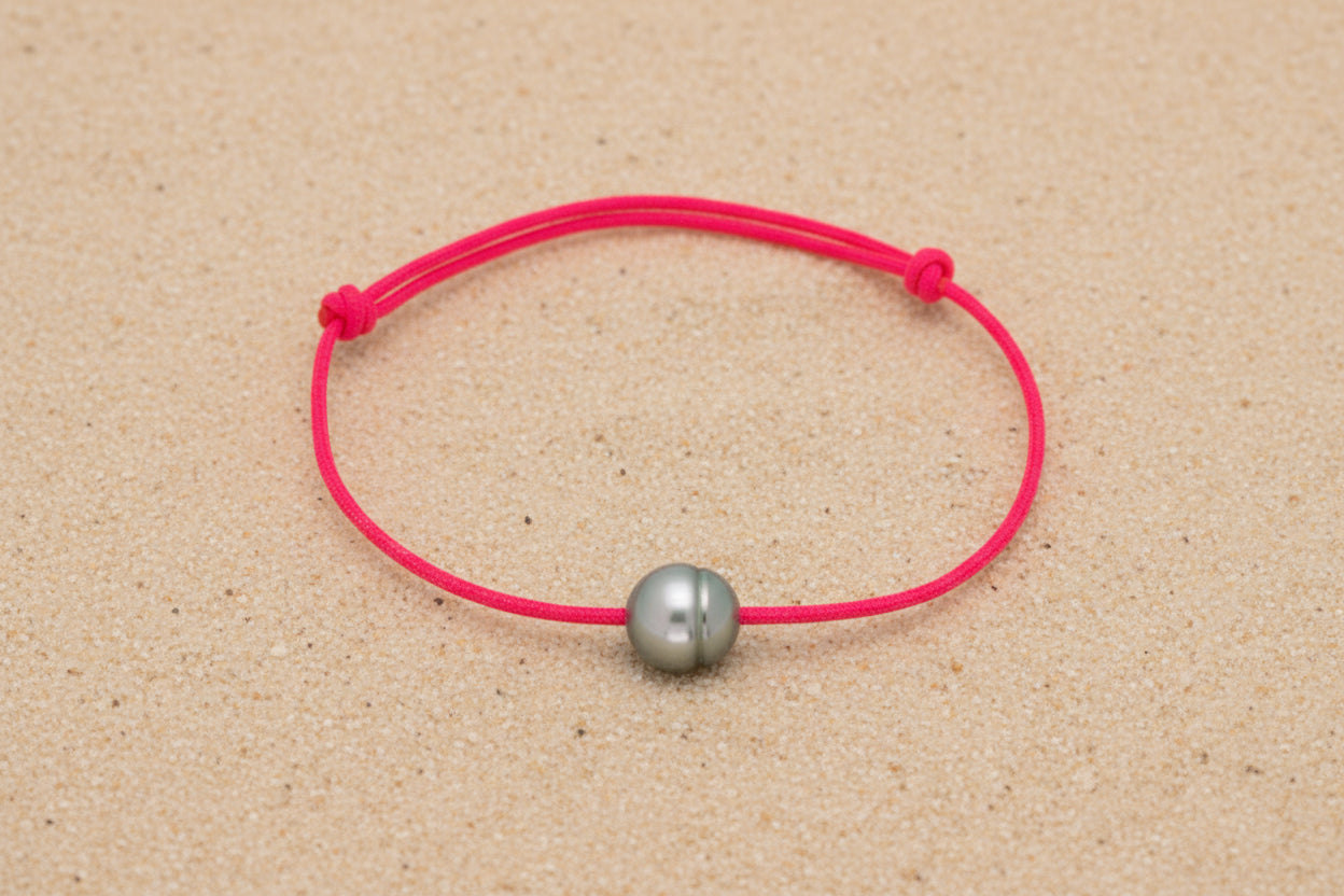 Bracelet in waxed cotton and Circled Tahitian Pearl C