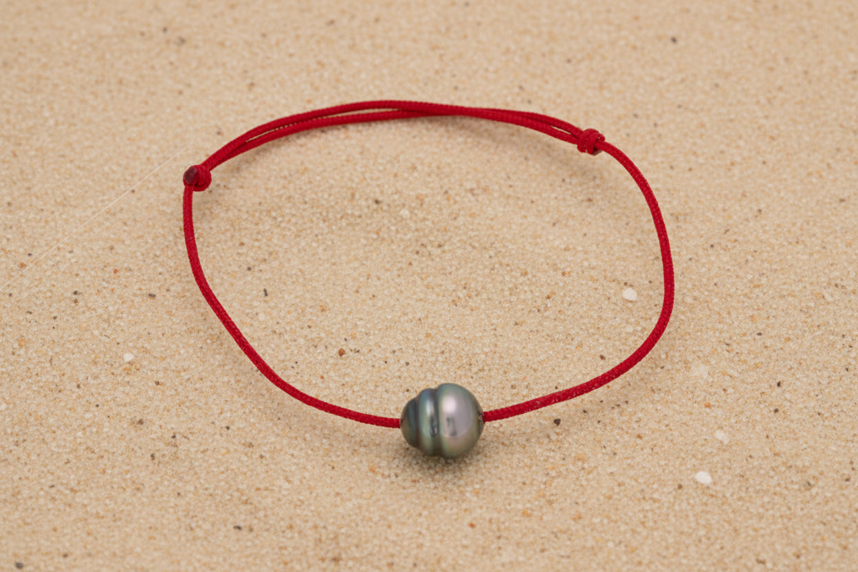 Bracelet in waxed cotton and Circled Tahitian Pearl C