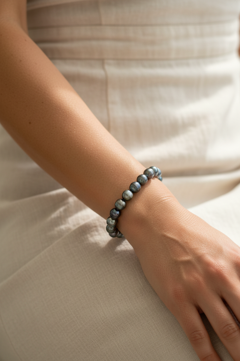 Bracelet élastique avec perle de tahiti