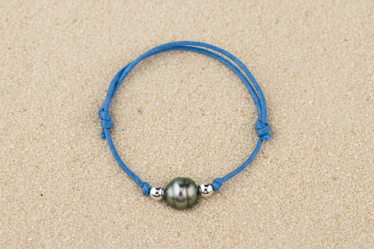 Bracelet enfant bleu avec perle de Tahiti