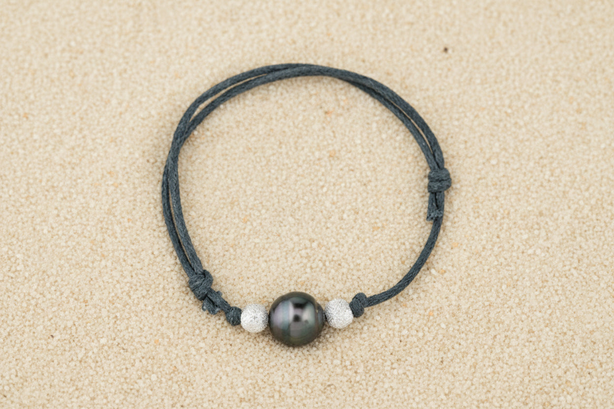 Bracelet enfant gris avec perle de Tahiti