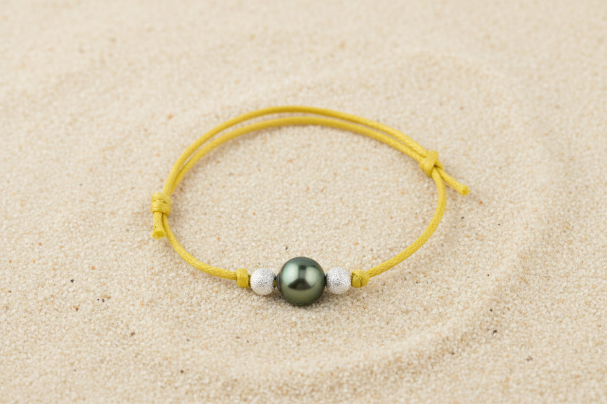 Bracelet enfant jaune avec perle de Tahiti