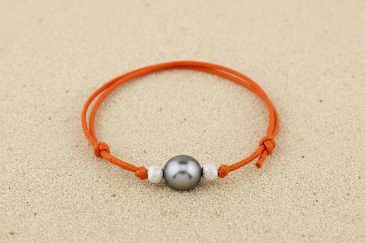 Bracelet enfant orange avec perle de Tahiti