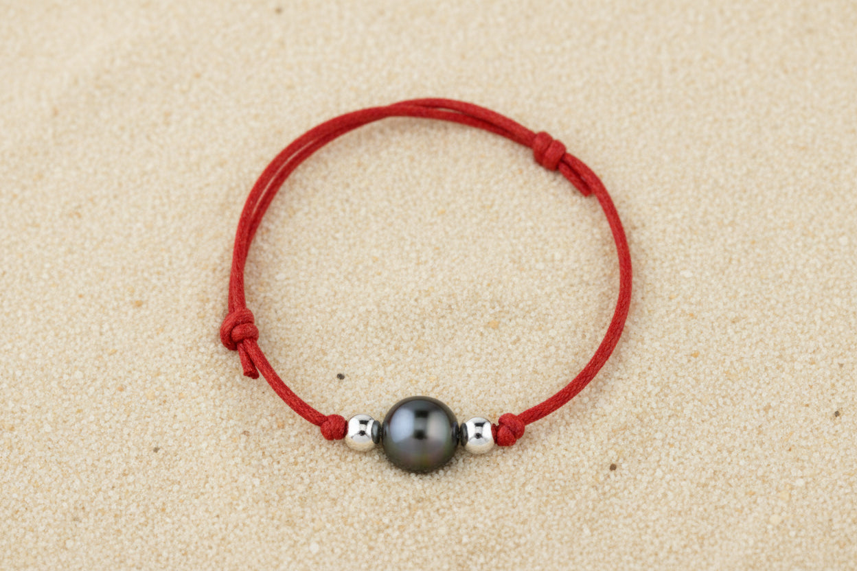 Bracelet enfant rouge avec perle de Tahiti