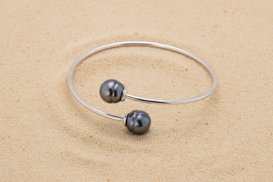 Bracelet semi rigide – Argent 925 et 2 perles de Tahiti véritables - VAIMANA