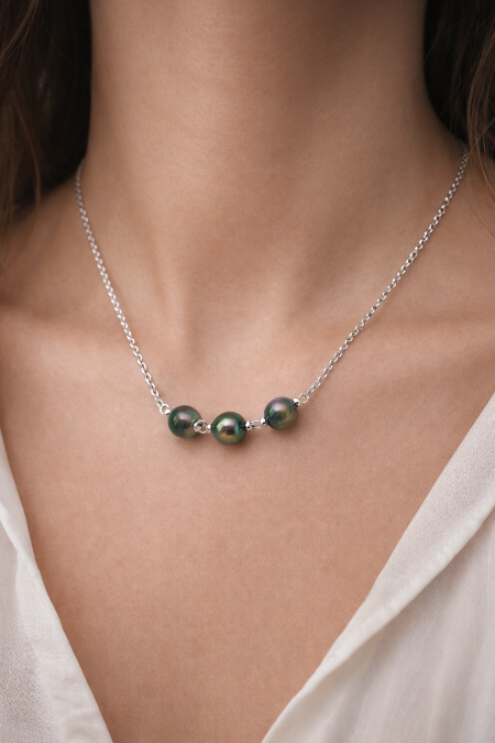 Collier Perles de Tahiti - 3 Perles de culture - Collier Argent - TAKOIA PERLES