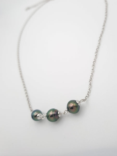 Collier Perles de Tahiti - 3 Perles de culture - Collier Argent - TAKOIA PERLES