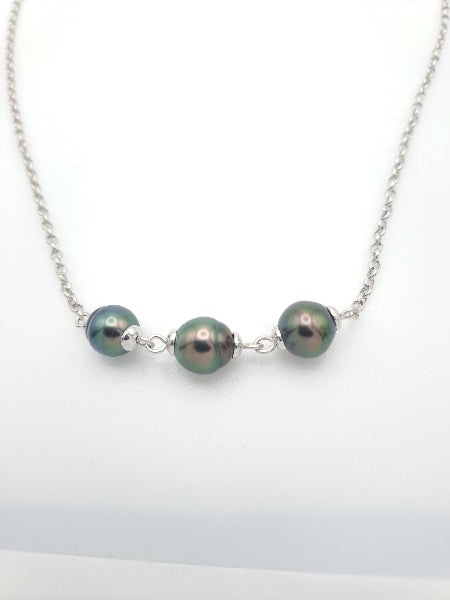 Collier Perles de Tahiti - 3 Perles de culture - Collier Argent - TAKOIA PERLES