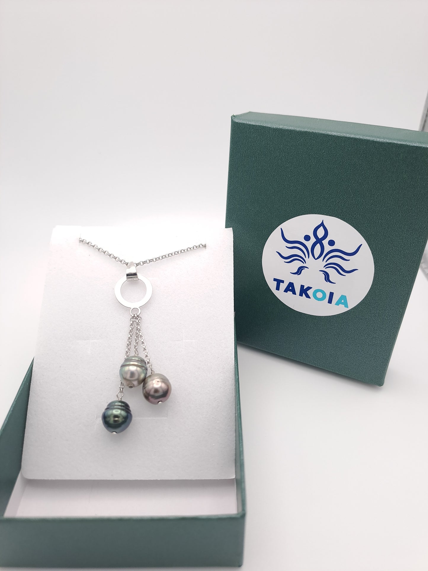 Collier en argent 925 avec perles de Tahiti suspendues aux reflets irisés – TA’IRI