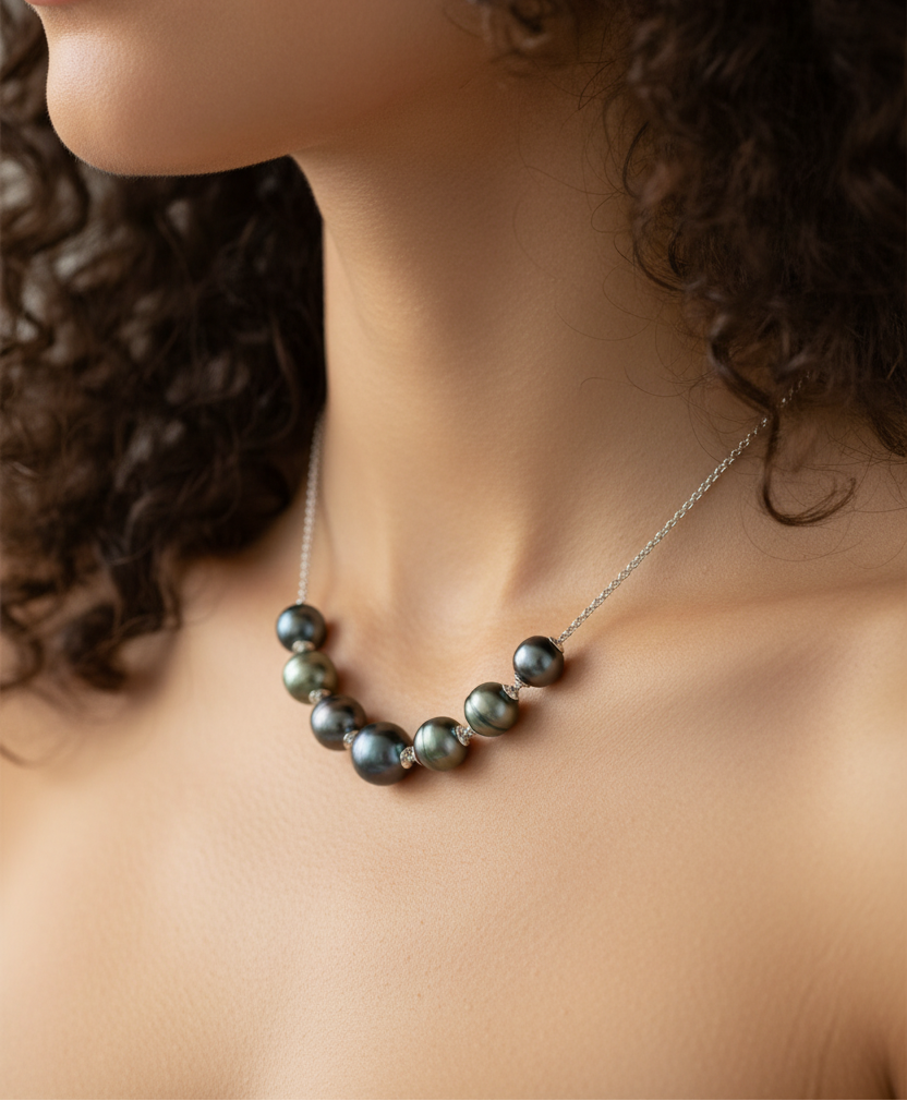 Collier en argent 925 et 7 perles de Tahiti Collection NEHE TAKOIA PERLES