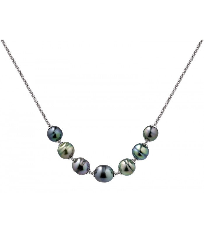 Collier en argent et 7 perles de Tahiti aux reflets profonds