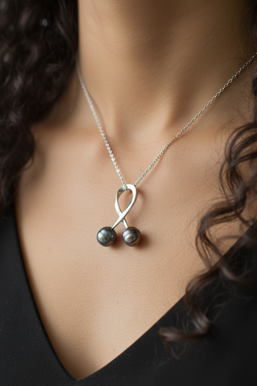 Pendentif en argent avec 2 perles de Tahiti