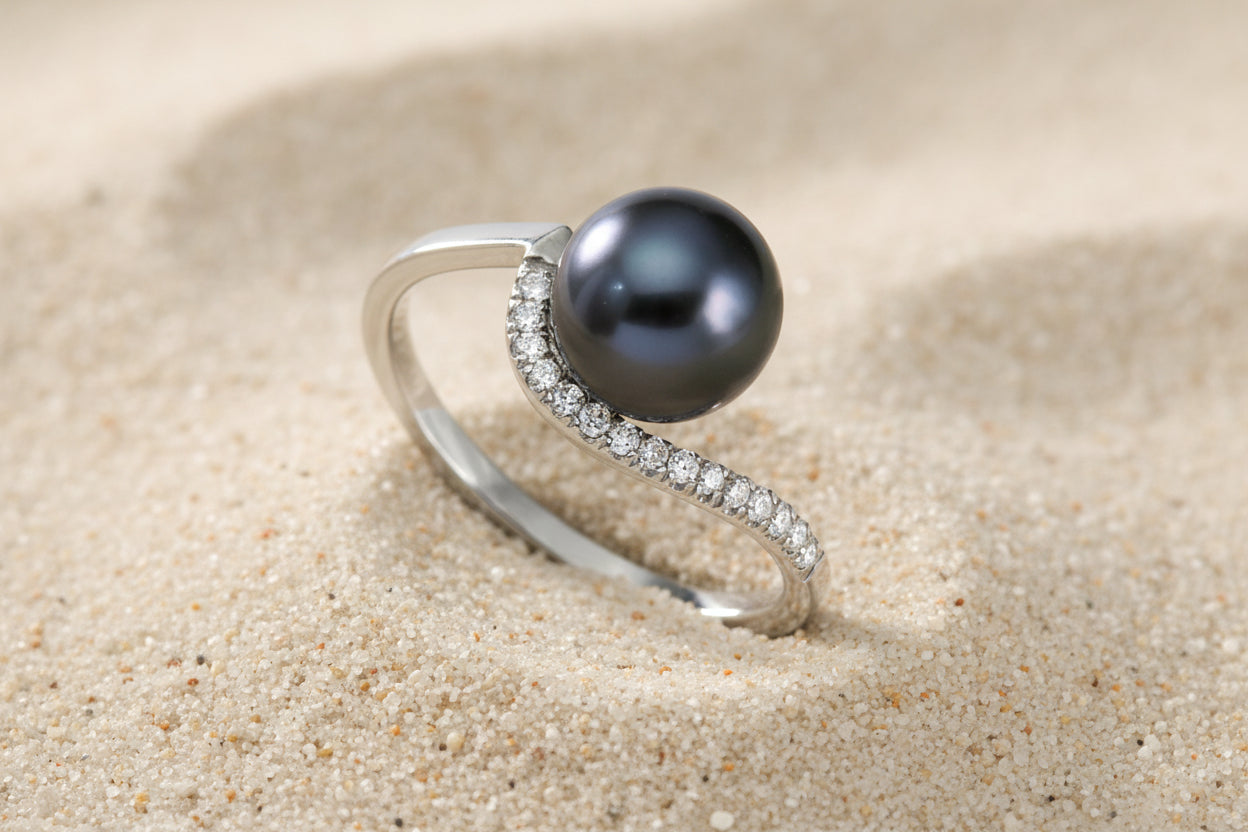 Bague en argent et perle de Tahiti TAKOIA PERLES