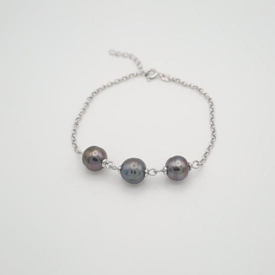 Bracelet en argent et 3 perles de tahiti