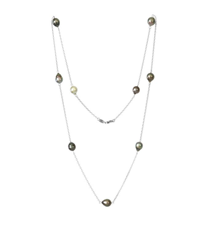 Sailor knot necklace in silver and 2 Tahitian pearls - Modern